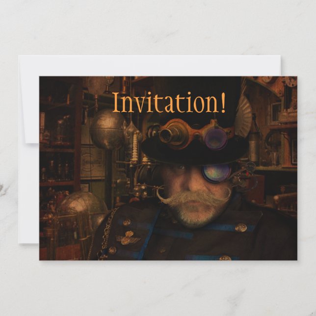 Invitación Personalizado Guay Steampunk Capitán de Fantasía S (Anverso)