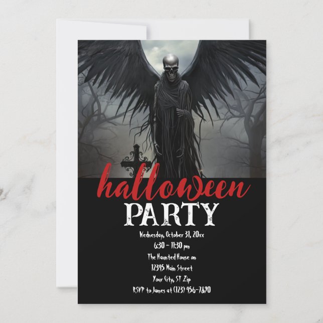 Invitación Personalizado Halloween Party Gothic Skeleton Grav (Reverso)