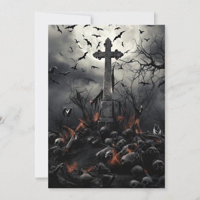 Invitación Personalizado Halloween Party Gothic Skulls Gravey (Anverso)