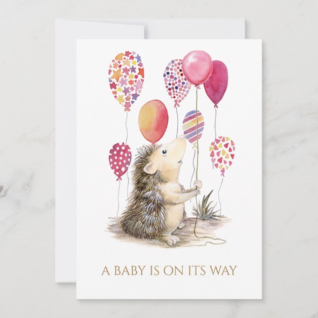 Invitación Personalizado Hedgehog con Baby Shower en globo ro (Anverso)