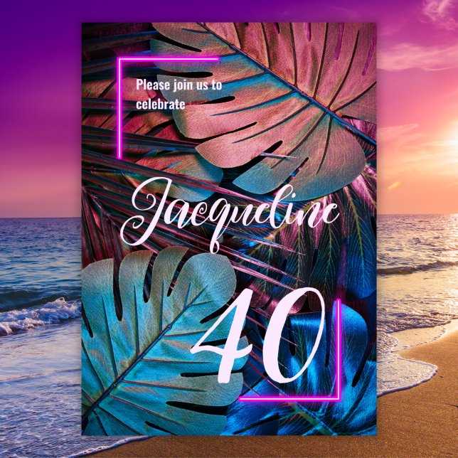 Invitación Personalizado Hojas Tropicales Neon Pink 40 cumple (Subido por el creador)