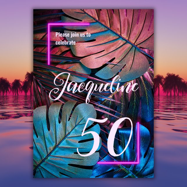 Invitación Personalizado Hojas Tropicales Neon Pink 50 cumple (Subido por el creador)