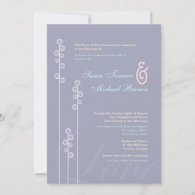 Invitación :: personalizado: Hollyhock y Boda bilingüe de Amp (Anverso)