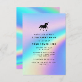 Invitación Personalizado Holográfico Moderno Fiesta unicornio
