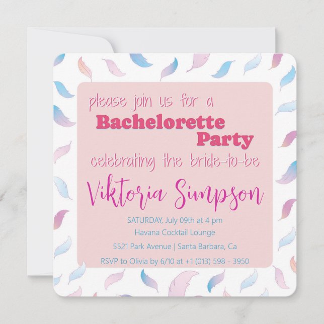 Invitación Personalizado Holographic Feather Bachelorette (Anverso)