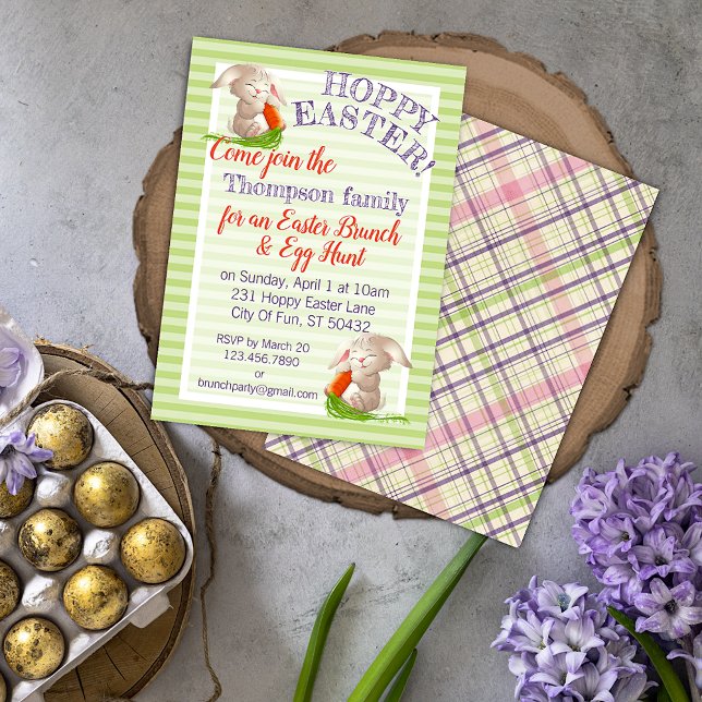 Invitación Personalizado Hoppy Easter Bunny Stripes Plaid Pat (Subido por el creador)