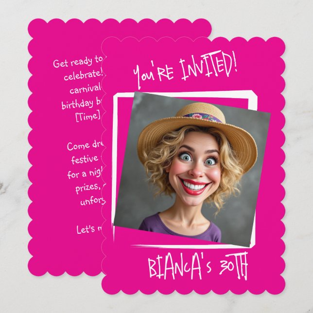 Invitación Personalizado Hot Pink 30 cumpleaños (Anverso / Reverso)