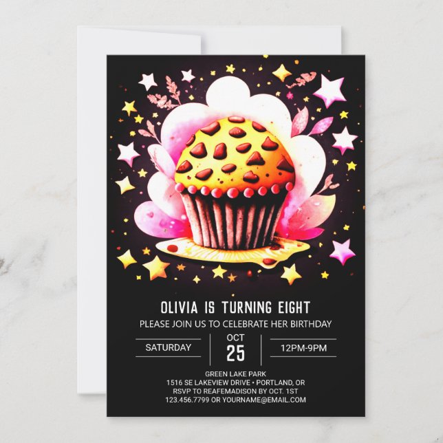 Invitación Personalizado Impreso Pastel de tarta Muffin Chica (Anverso)