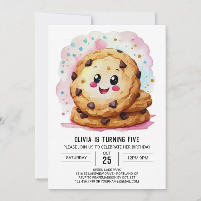Invitación Personalizado Imprimible Cookies Rosadas Cumpleaño (Anverso)