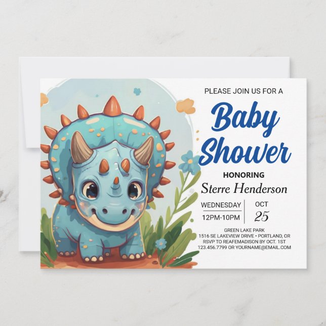 Invitación Personalizado Imprimible Whimsical Dinosaur Baby S (Anverso)