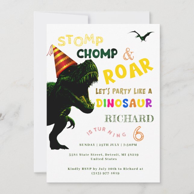 Invitación Personalizado infantil T Rex Dinosaur Fiesta de cu (Anverso)