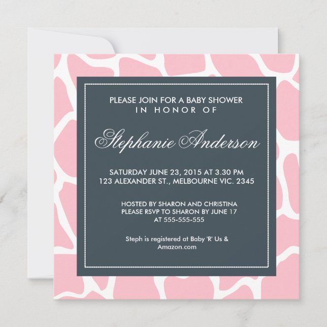 Invitación Personalizado jirafa baby ducha invitar (Anverso)