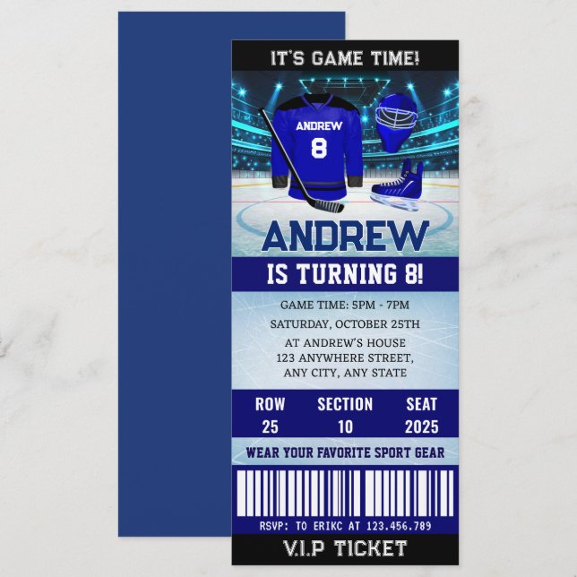 Invitación Personalizado Juego de hockey Ticket Decoraciones  (Anverso / Reverso)