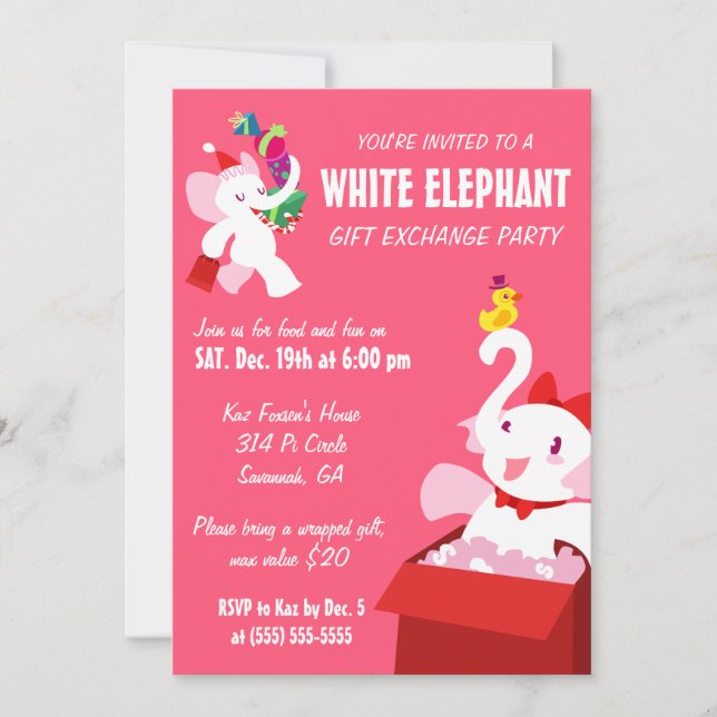 Invitación Personalizado Kawaii X-mas Fiesta elefante blanco (Anverso)