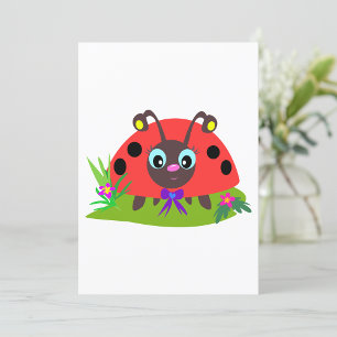 Invitación Personalizado Ladybug Bow and Flowers
