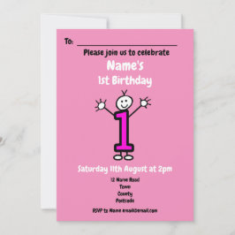 Invitación Personalizado linda bebé niña primer cumpleaños Fi