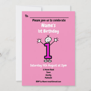 Invitación Personalizado linda bebé niña primer cumpleaños Fi