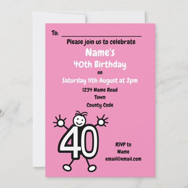 Invitación Personalizado linda Fiesta de cumpleaños número 40 (Anverso)