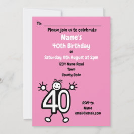 Invitación Personalizado linda Fiesta de cumpleaños número 40