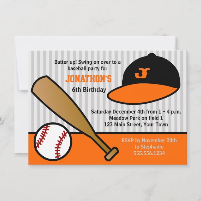 Invitación Personalizado lindo Béisbol Naranja de cumpleaños  (Anverso)