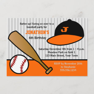 Invitación Personalizado lindo Béisbol Naranja de cumpleaños 