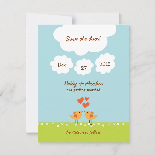 Invitación Personalizado lindo Boda Aves (Día) (Anverso)