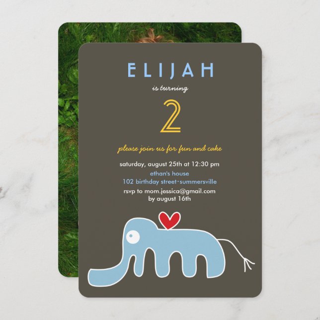 Invitación Personalizado lindo Elefante Niños Foto Fiesta de  (Anverso / Reverso)