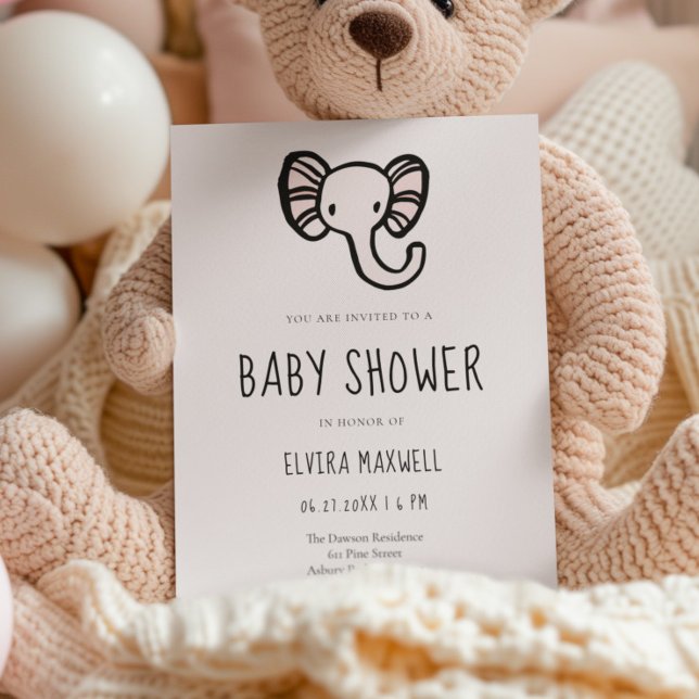 Invitación Personalizado lindo elefante rosa Ducha de bebé In (Subido por el creador)