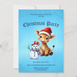 Invitación Personalizado lindo Giraffe con Santa Hat y Snowma