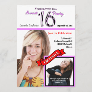 Invitación Personalizado Magazine Style Sweet 16 Fiesta Invit