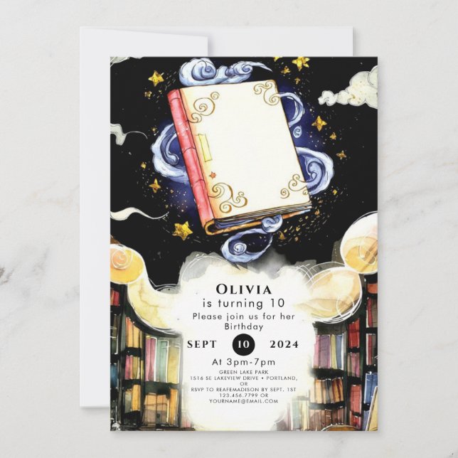 Invitación Personalizado mágico libro de cuentos cumpleaños (Anverso)
