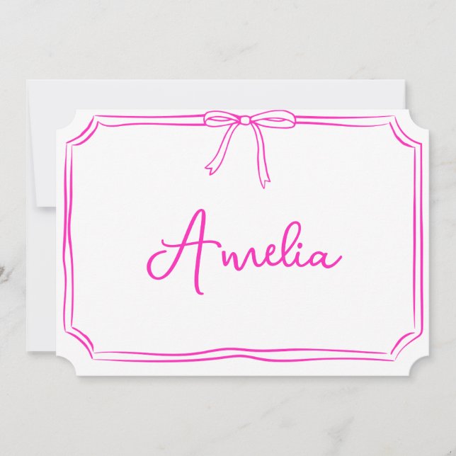 Invitación Personalizado manuscrito Rosa Bow Estético Notecar (Anverso)