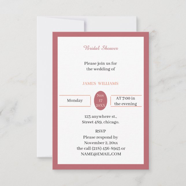 Invitación Personalizado marrón simple ducha de novia (Anverso)