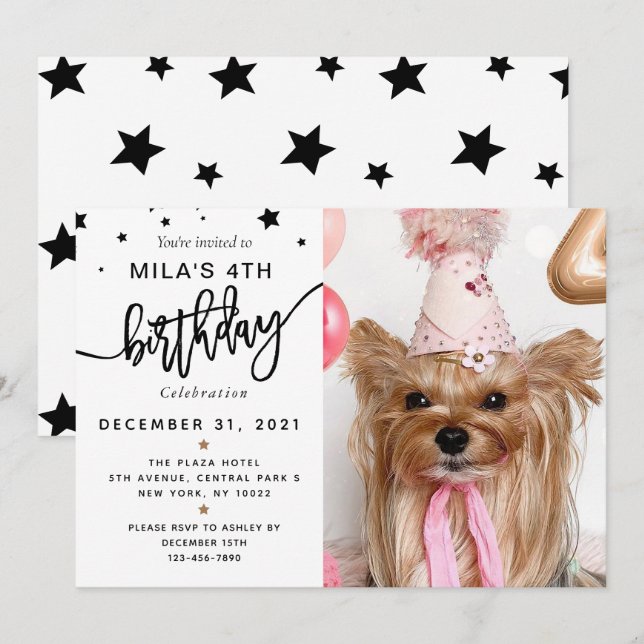 Invitación Personalizado Mascota de fotografía perro fiesta d (Anverso / Reverso)