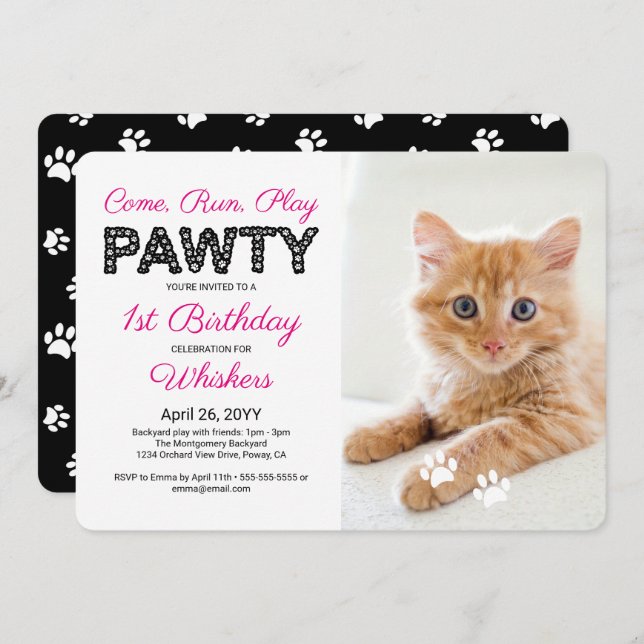 Invitación Personalizado Mascota de impresiones de cute Paw f (Anverso / Reverso)