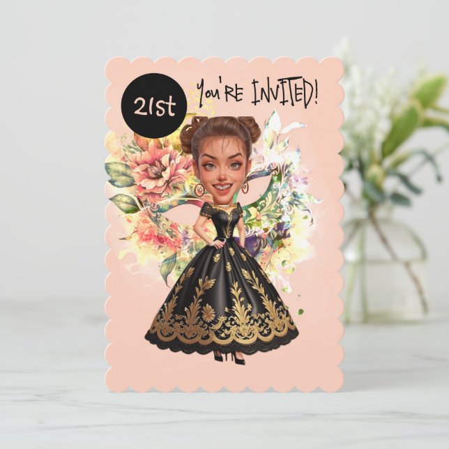 Invitación Personalizado Masquerade 21 cumpleaños Bash (Anverso de pie)