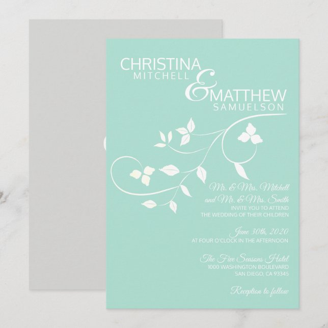 Invitación Personalizado MINT Boda Vino de hojas blancas verd (Anverso / Reverso)