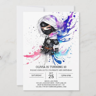 Invitación Personalizado Moda Ninja Chica Cumpleaños