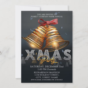 Invitación Personalizado moderno Feliz Navidad Bells Negro Or