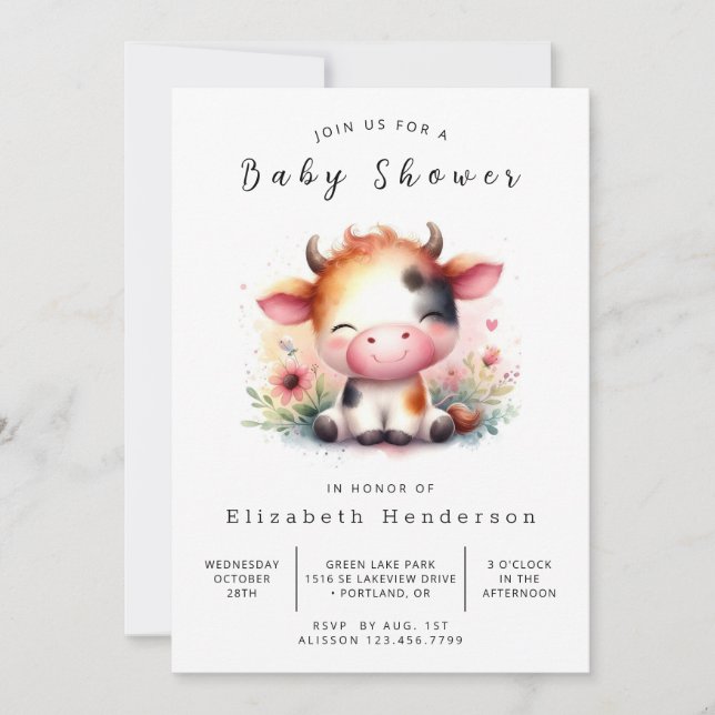 Invitación Personalizado Moderno Whimsical Cow Baby Shower (Anverso)