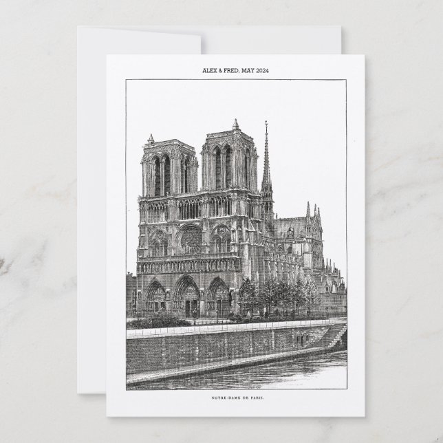 Invitación Personalizado Monochrome París Viaje Notre Dame Po (Anverso)