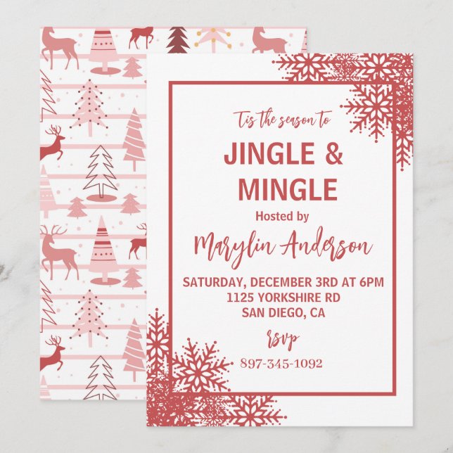 Invitación Personalizado MONOGRAM REINDEER Y NAVIDAD DE ÁRBOL (Anverso / Reverso)