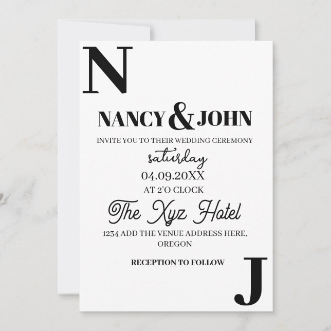 Invitación Personalizado Monograma de Boda blanco y negro min (Anverso)