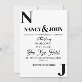 Invitación Personalizado Monograma de Boda blanco y negro min