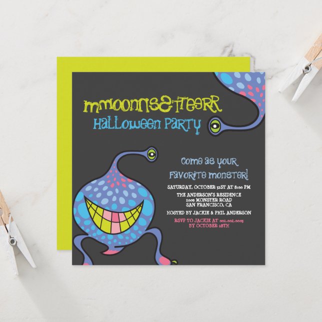 Invitación Personalizado Monster Purple Alien, partido de Hal (Anverso/Reverso In Situ)