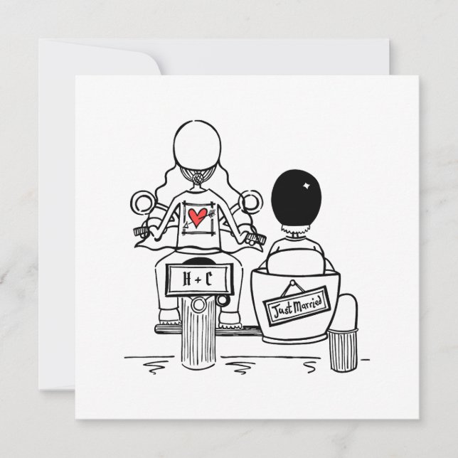 Invitación Personalizado Motocicleta y Boda de Sidecar (Anverso)