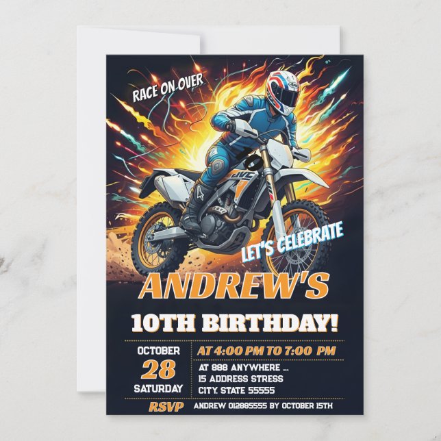 Invitación Personalizado Motocross Dirt Bike Birthday Biker f (Anverso)