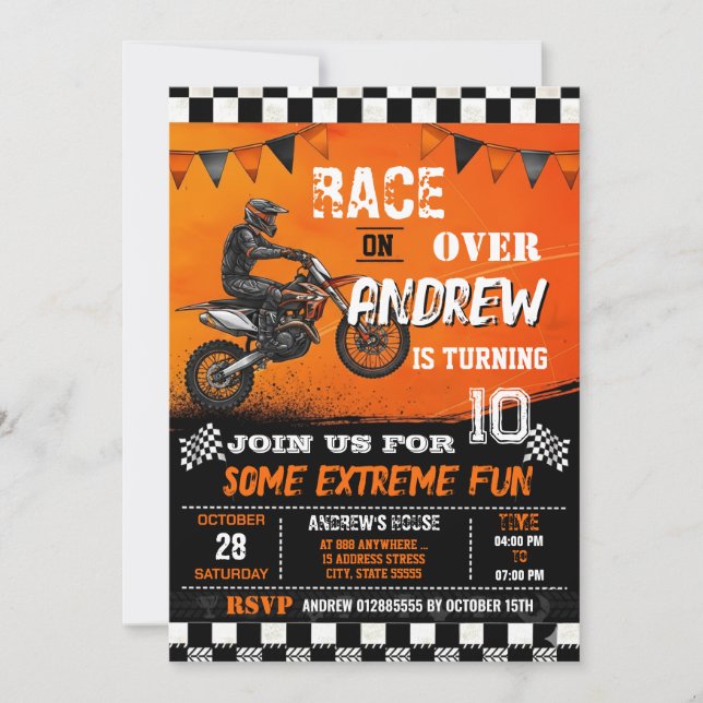 Invitación Personalizado Motocross Dirt Bike moderno Cumpleañ (Anverso)