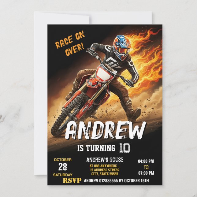 Invitación Personalizado Motocross Dirt Motorbike Cumpleaños  (Anverso)