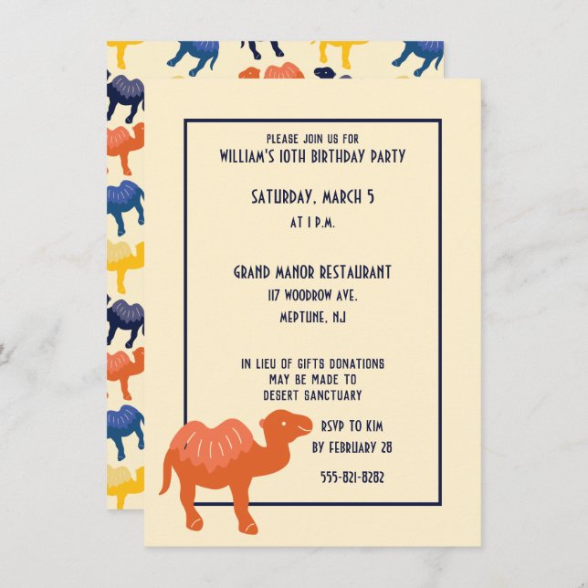 Invitación Personalizado naranja Camel Bactrian 2 Hump Person (Anverso / Reverso)
